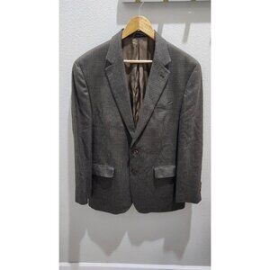 Ralph Lauren Mens Blazer Jacket Single Breasted 42R Houndstooth Brown Silk Blend